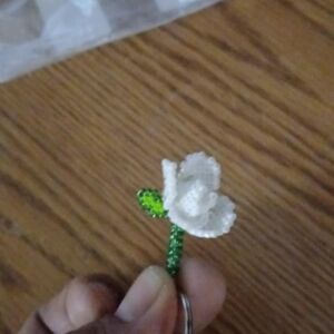 3D White Beaded Rose Keychain